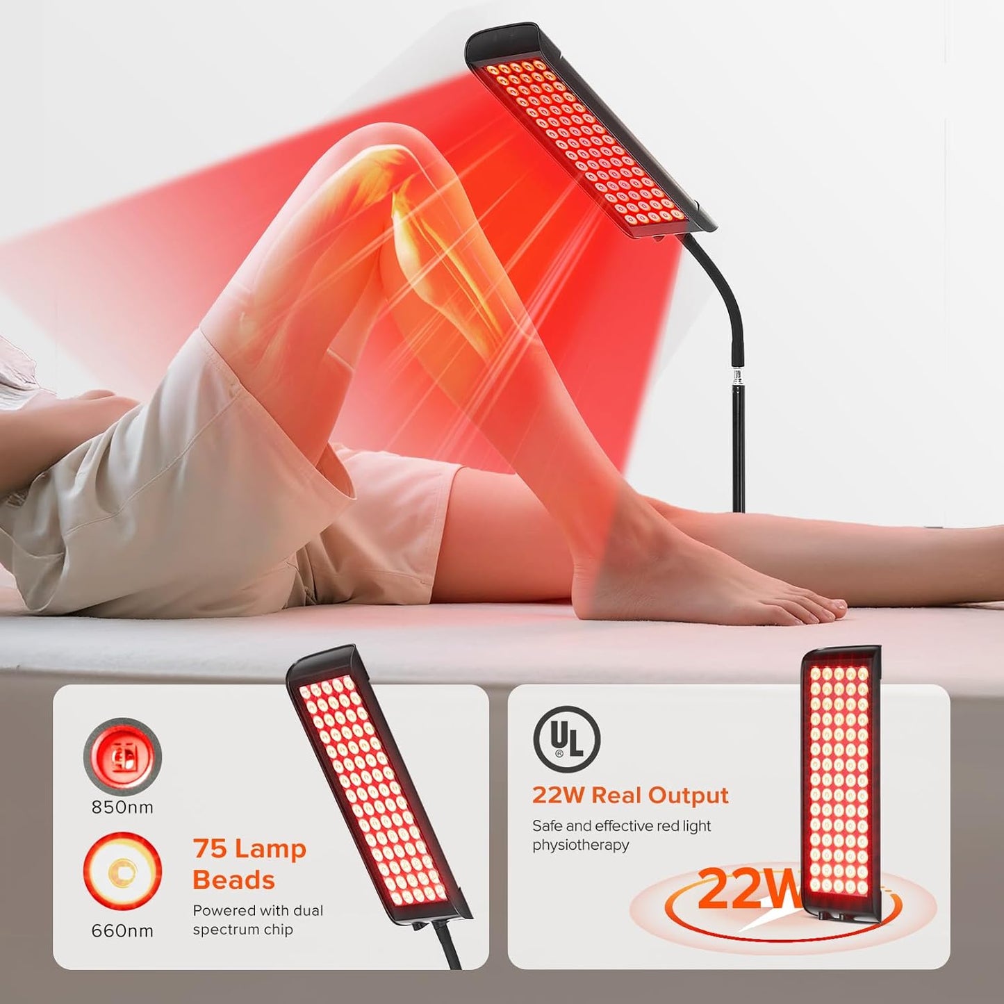 Red Light Therapy for Face and Body,  Infrared Light Therapy Lamp with Stand, 660Nm Red Light and 850Nm near Infrared Light Therapy Device for Face Knee Body, Skin Care at Home